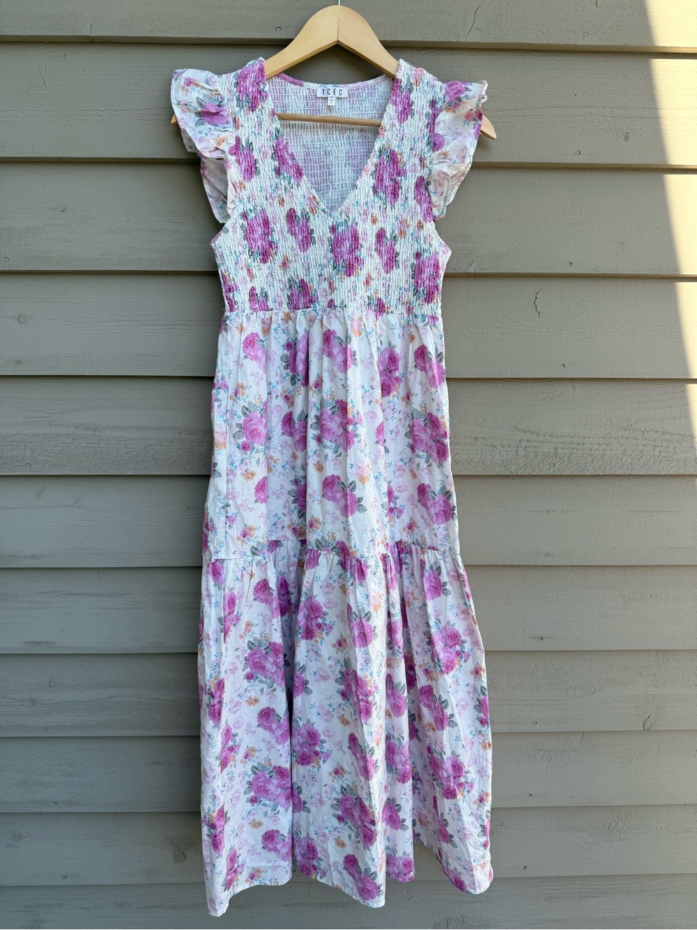 TCEC Pink and White Floral Smocked Dress S